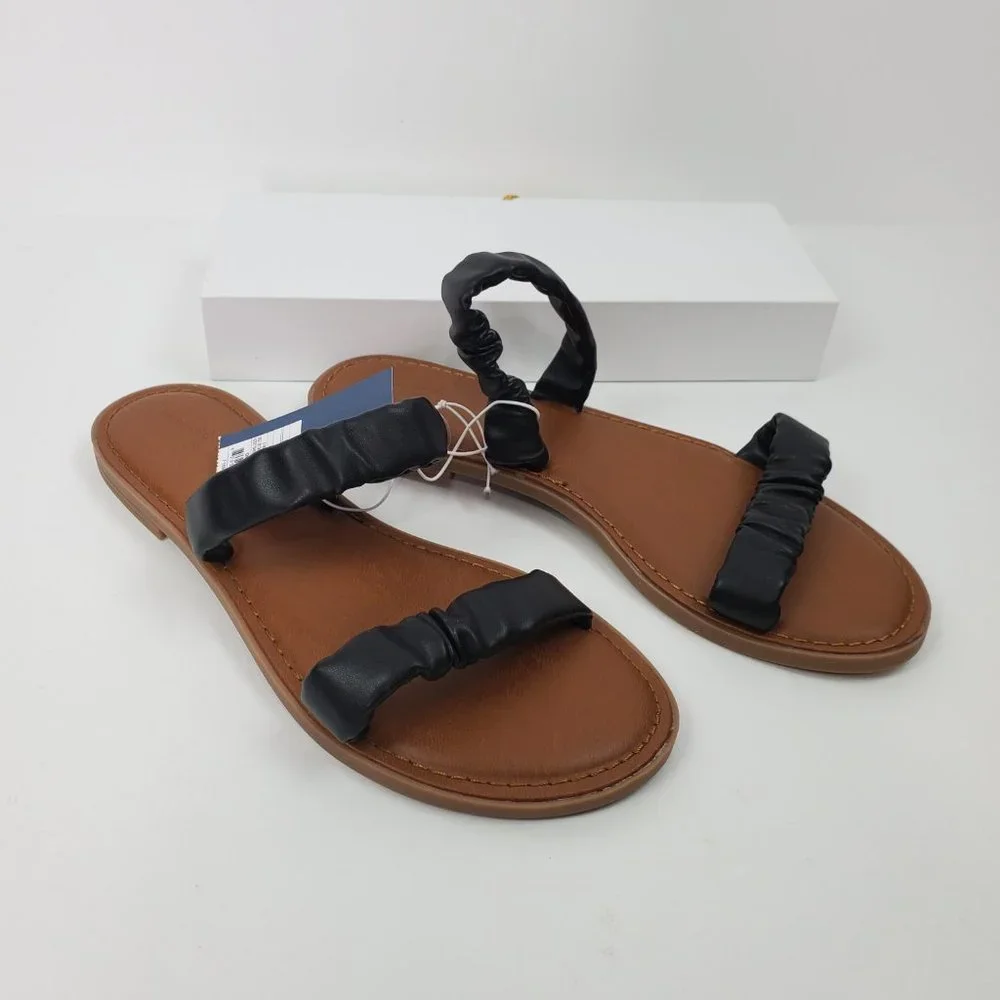 Universal Thread Black Brown Willow Slip-On Slide-On Flat Sandals NWT Size 9 1/2